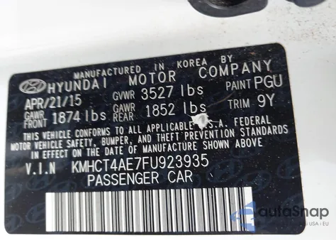 2015 Hyundai Accent Gls z USA, uszkodzony, nr VIN KMHCT4AE7FU923935